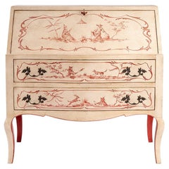 18th Century Hand-Painted Venetian Style Doge Bureau with Red Chinoiserie