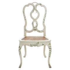 18th Century Hand-Painted Venetian Dove Cane Corte Dining Chair with Ferns