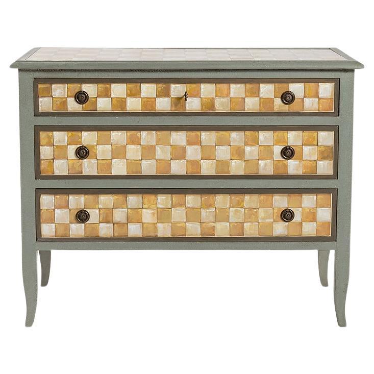 18th Century Hand-Painted Venetian Style Fiesole Chest with Tiles Decor For Sale