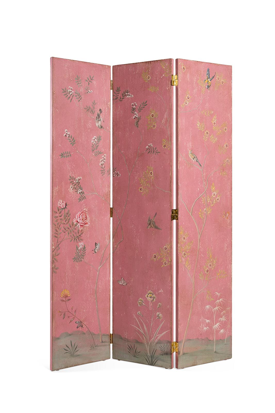 18th Century Hand-Painted Venetian Style Fuchsia Otello Screen with Flowers For Sale 5