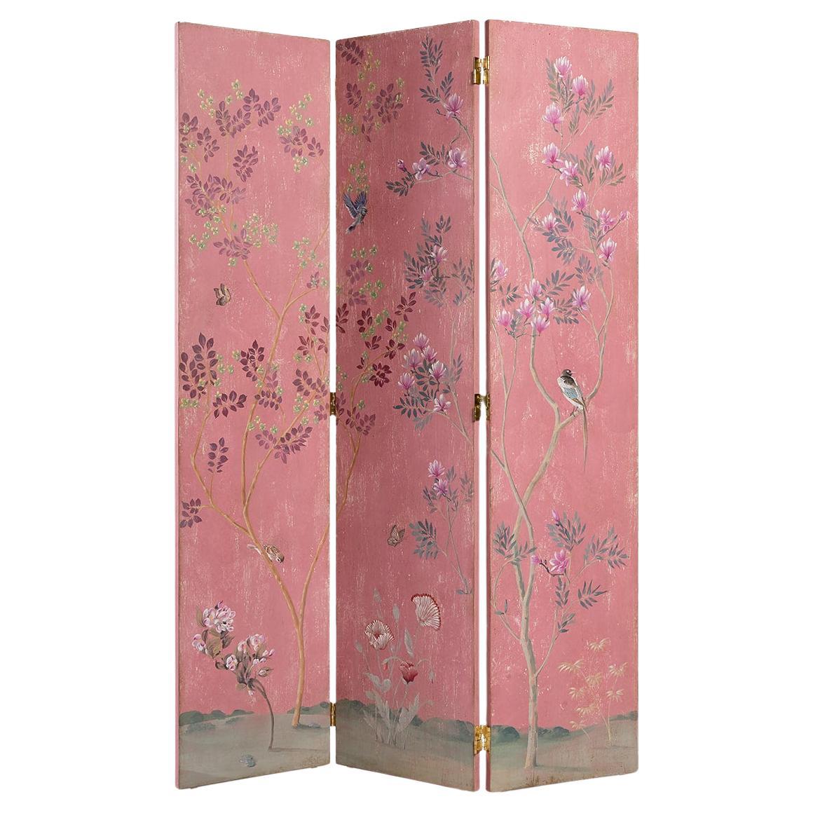 18th Century Hand-Painted Venetian Style Fuchsia Otello Screen with Flowers