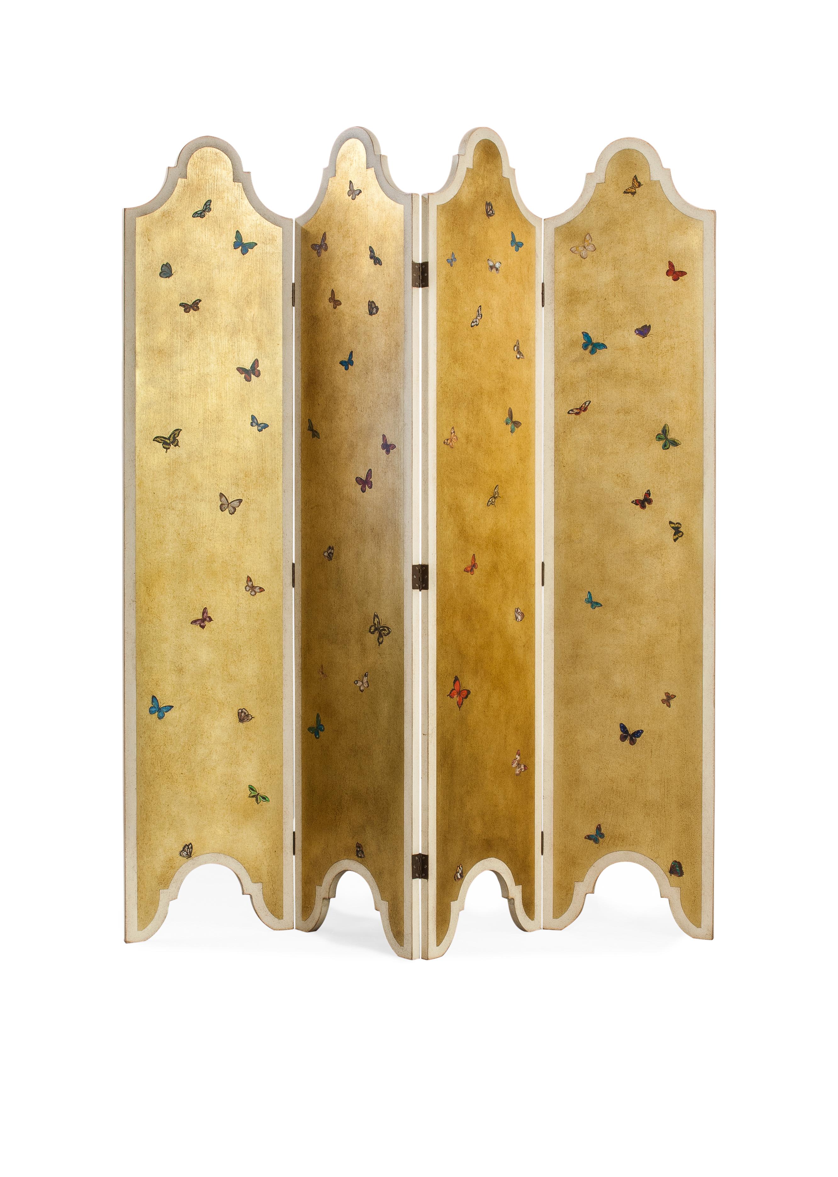 Handbemalter Moro-Raumteiler im venezianischen Stil des 18. Jahrhunderts mit Blattgold und Schmetterlingen (Sonstiges) im Angebot
