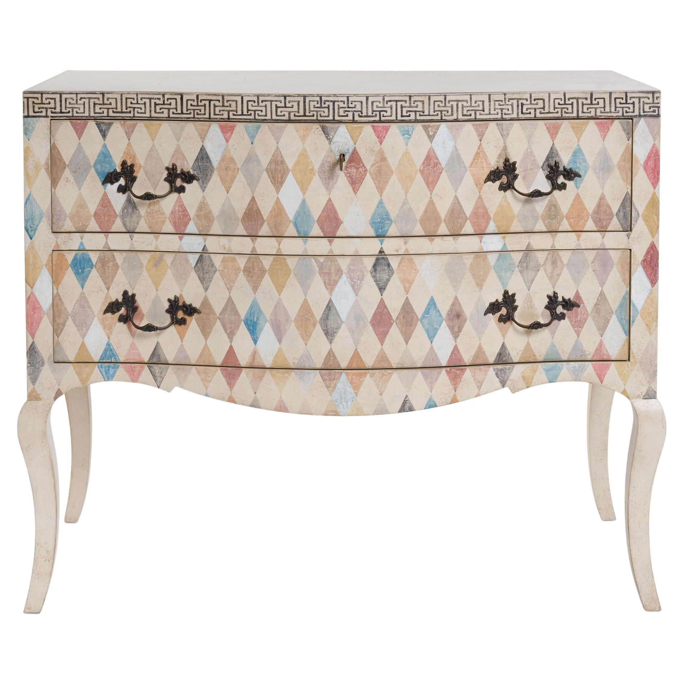 18th Century Hand-Painted Venetian Style Harlequin Inspired Serenissima Chest For Sale