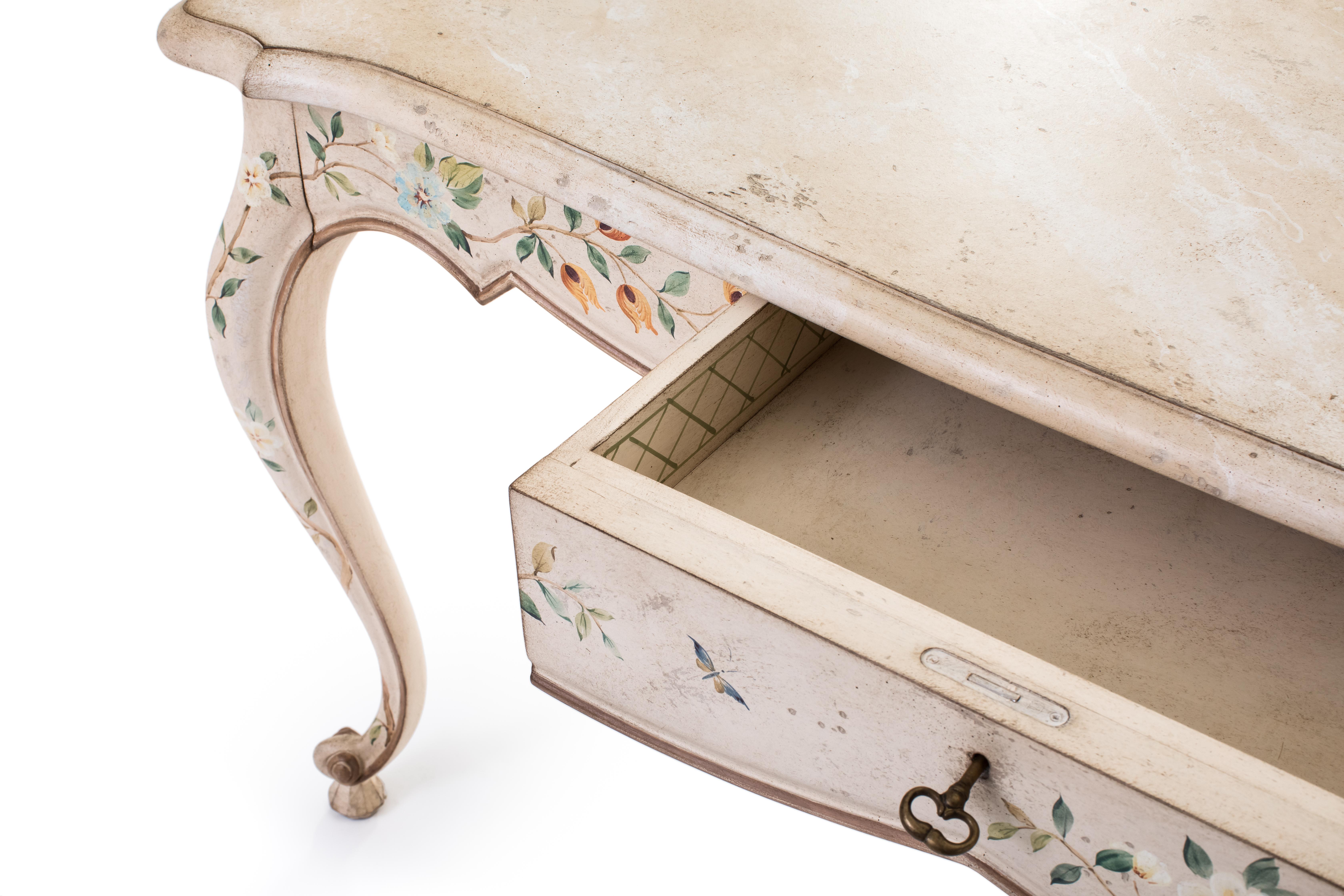 Other 18th Century Hand-Painted Venetian Style Ivory Stra Table with little flowers For Sale