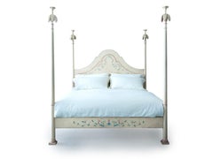 18th Century Hand-Painted Venetian Style King Size Ivory Full Posts Roma Bed