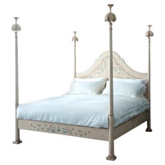 18th Century Hand-Painted Venetian Style King Size Ivory Full Posts Roma Bed