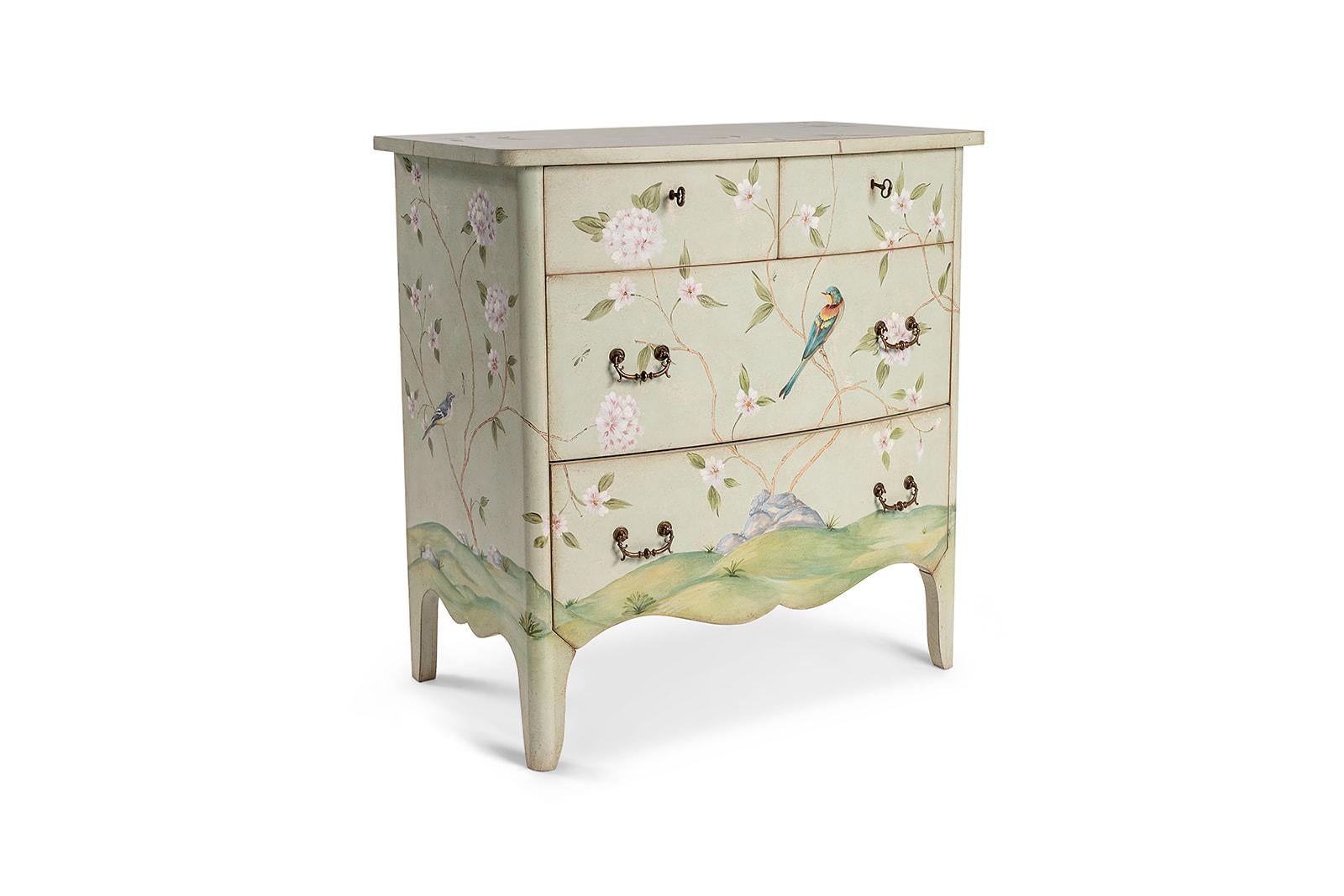 From our Hand-Painted Furniture Collection, we are pleased to introduce you to our Light Blue Dorsoduro Chest of Drawers. 
This beautiful piece echoes the sweetness of those still sunday mornings - when the morning light let the spring delicate