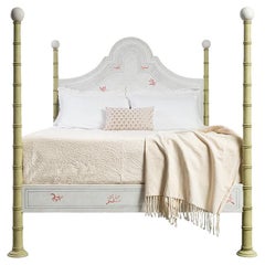 18th Century Hand-Painted Venetian Style Light Green and White Bamboo Roma Bed