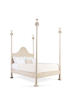 18th Century Hand-Painted Venetian Style Light Taupe Roma Bed with full posts