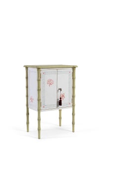 18th Century Hand-Painted Venetian Style Lombardia Bamboo nightstand with corals