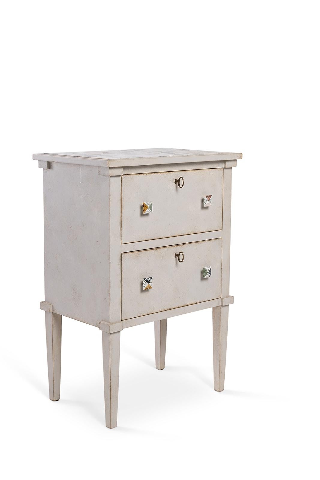 Wood 18th Century Hand-Painted Venetian Style Lombardia nightstand in colorful marble For Sale