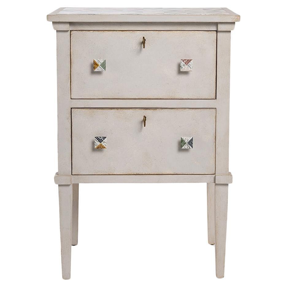 18th Century Hand-Painted Venetian Style Lombardia nightstand in colorful marble For Sale