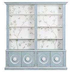 18th Century Hand-Painted Venetian Style Parma Blue Morning Glory Bookcase