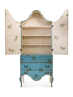 18th Century Hand-Painted Venetian Style Parma Blue Pesaro Secretary with roses