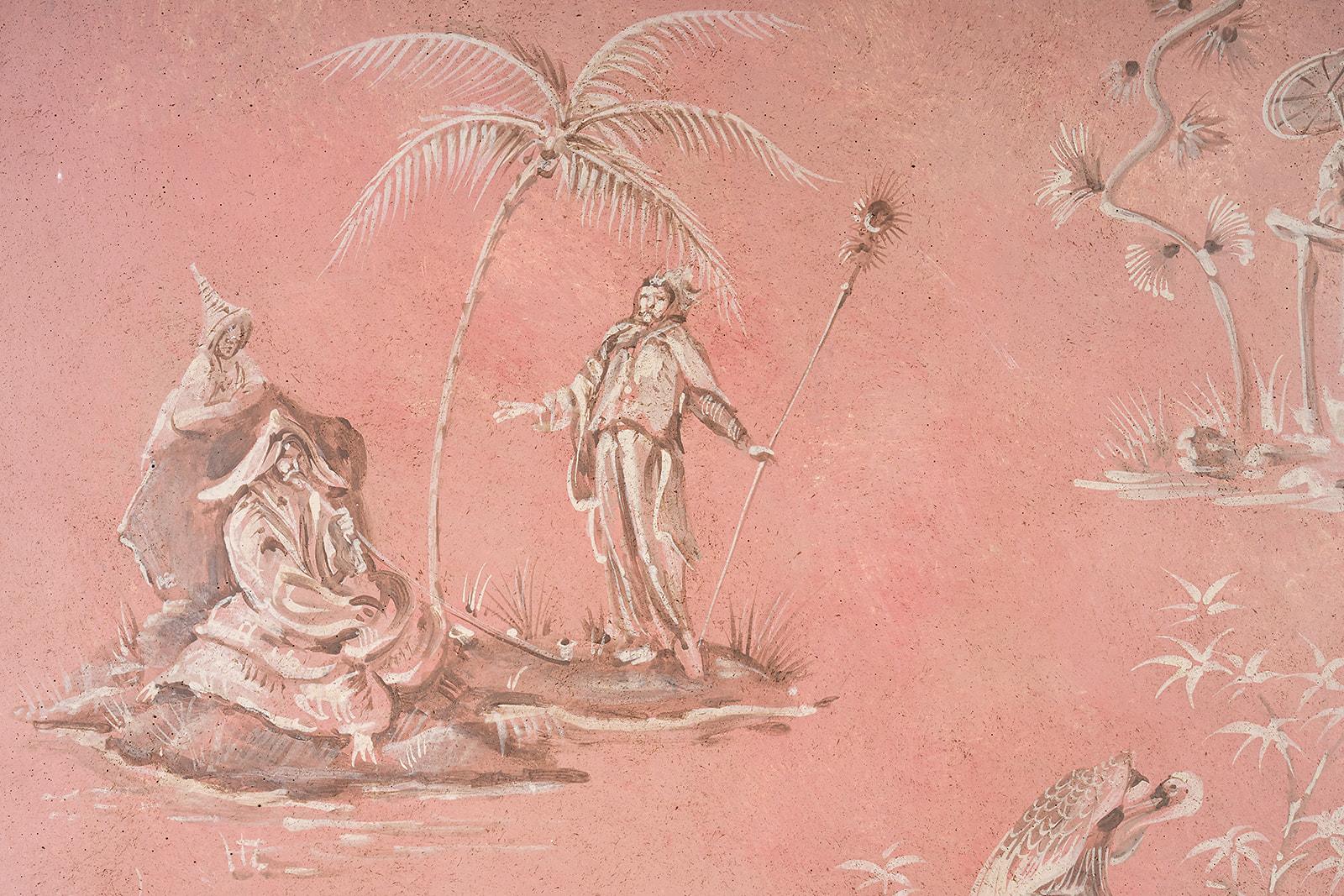 Autre Panneau décoratif rose de style vénitien peint à la main au XVIIIe siècle avec Chinoiserie en vente