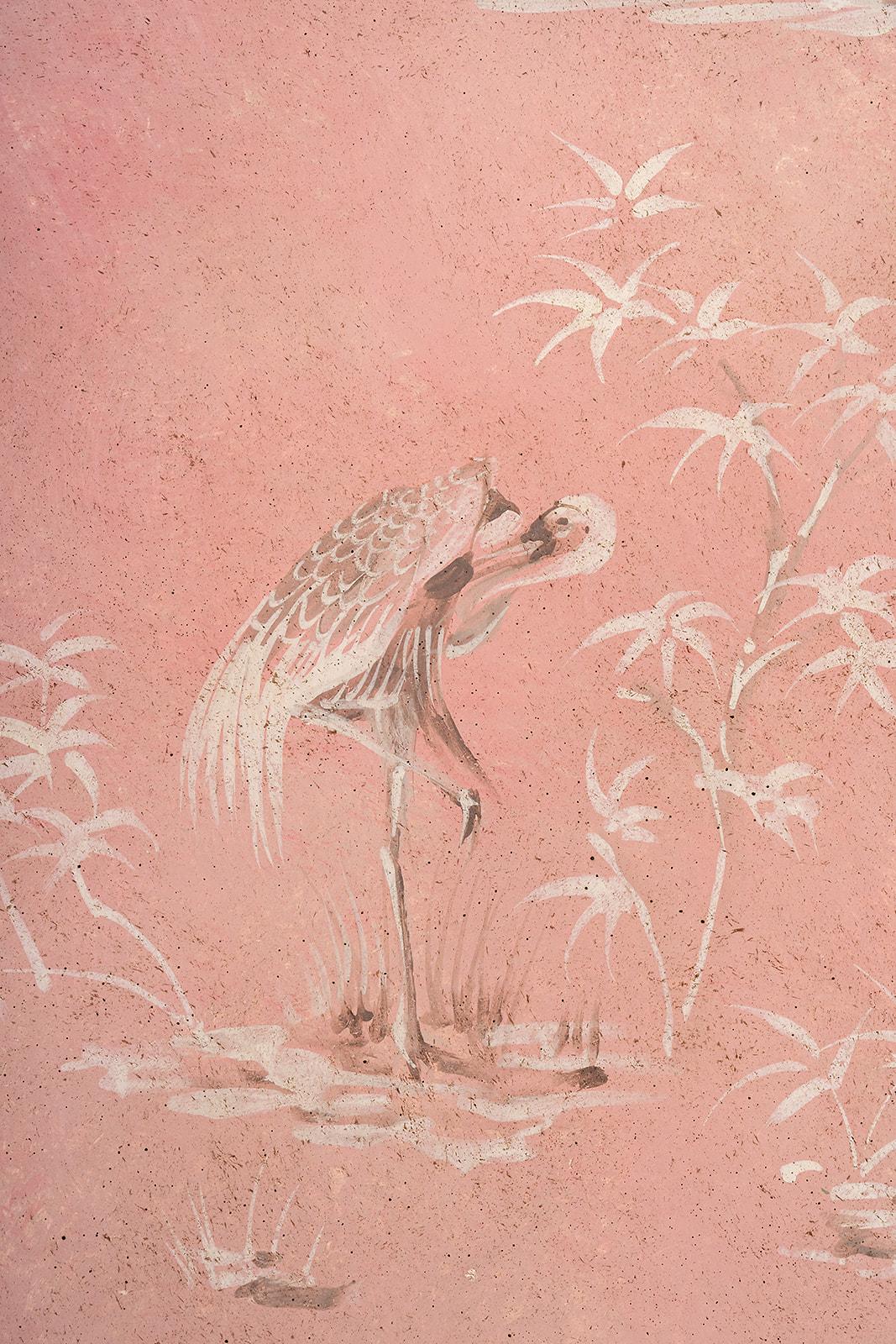 italien Panneau décoratif rose de style vénitien peint à la main au XVIIIe siècle avec Chinoiserie en vente