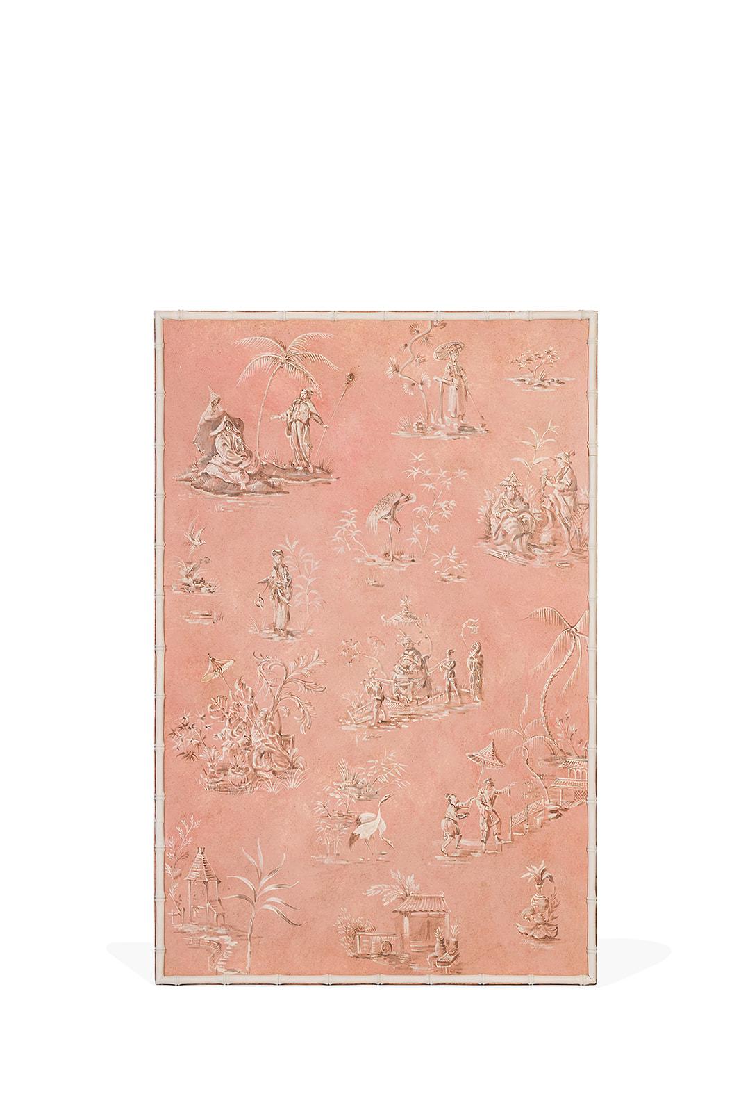 Peint à la main Panneau décoratif rose de style vénitien peint à la main au XVIIIe siècle avec Chinoiserie en vente