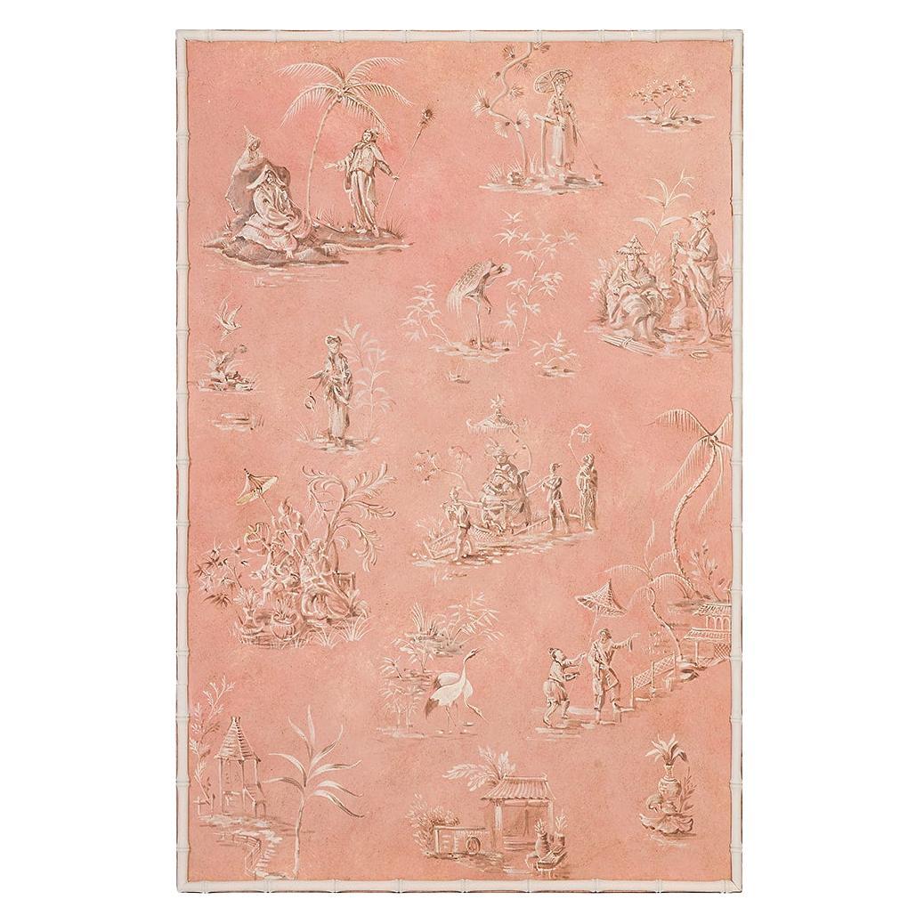 Panneau décoratif rose de style vénitien peint à la main au XVIIIe siècle avec Chinoiserie