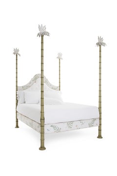 18th Century Hand-Painted Venetian Style Queen Size Olive Bamboo Roma Bed