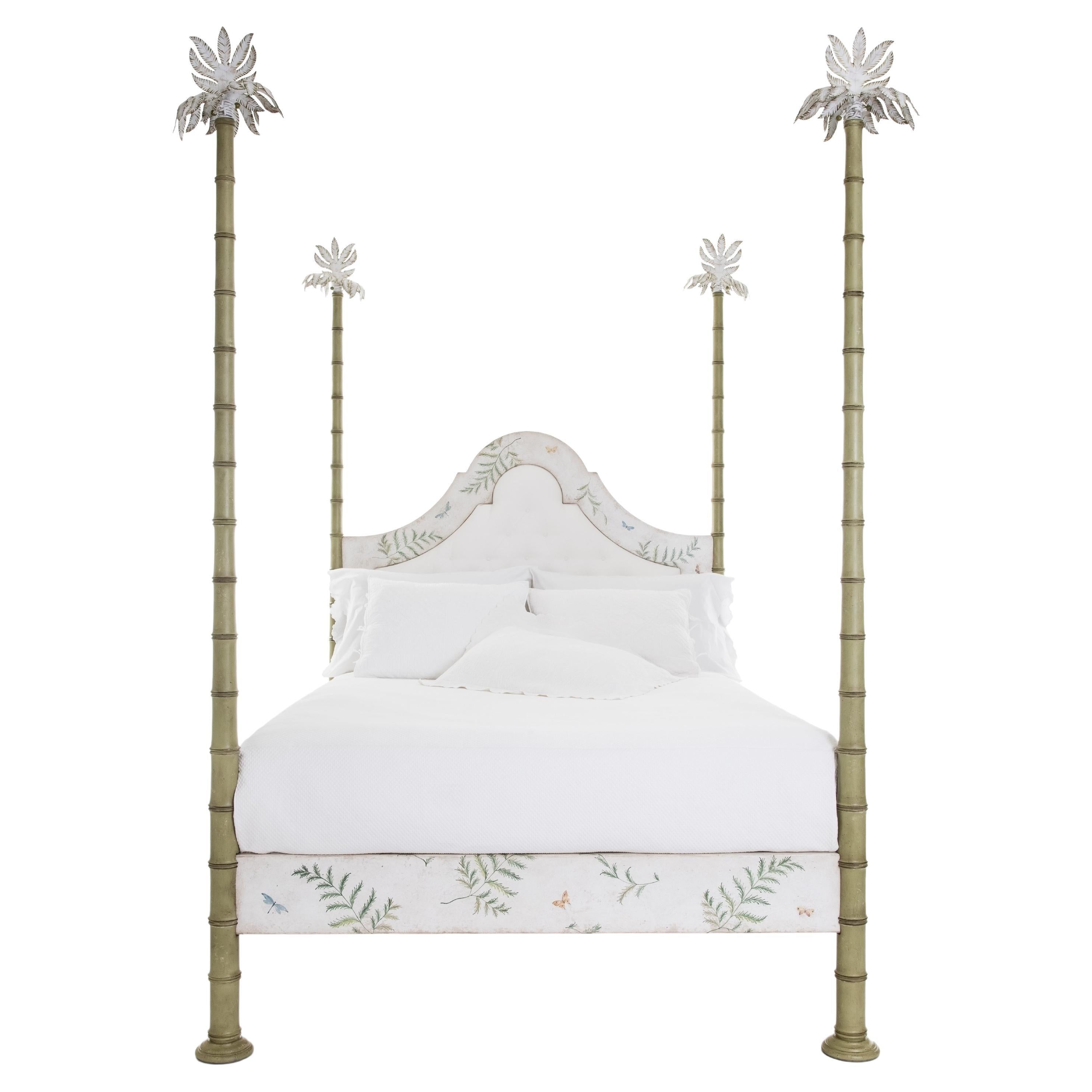 18th Century Hand-Painted Venetian Style Queen Size Olive Bamboo Roma Bed For Sale
