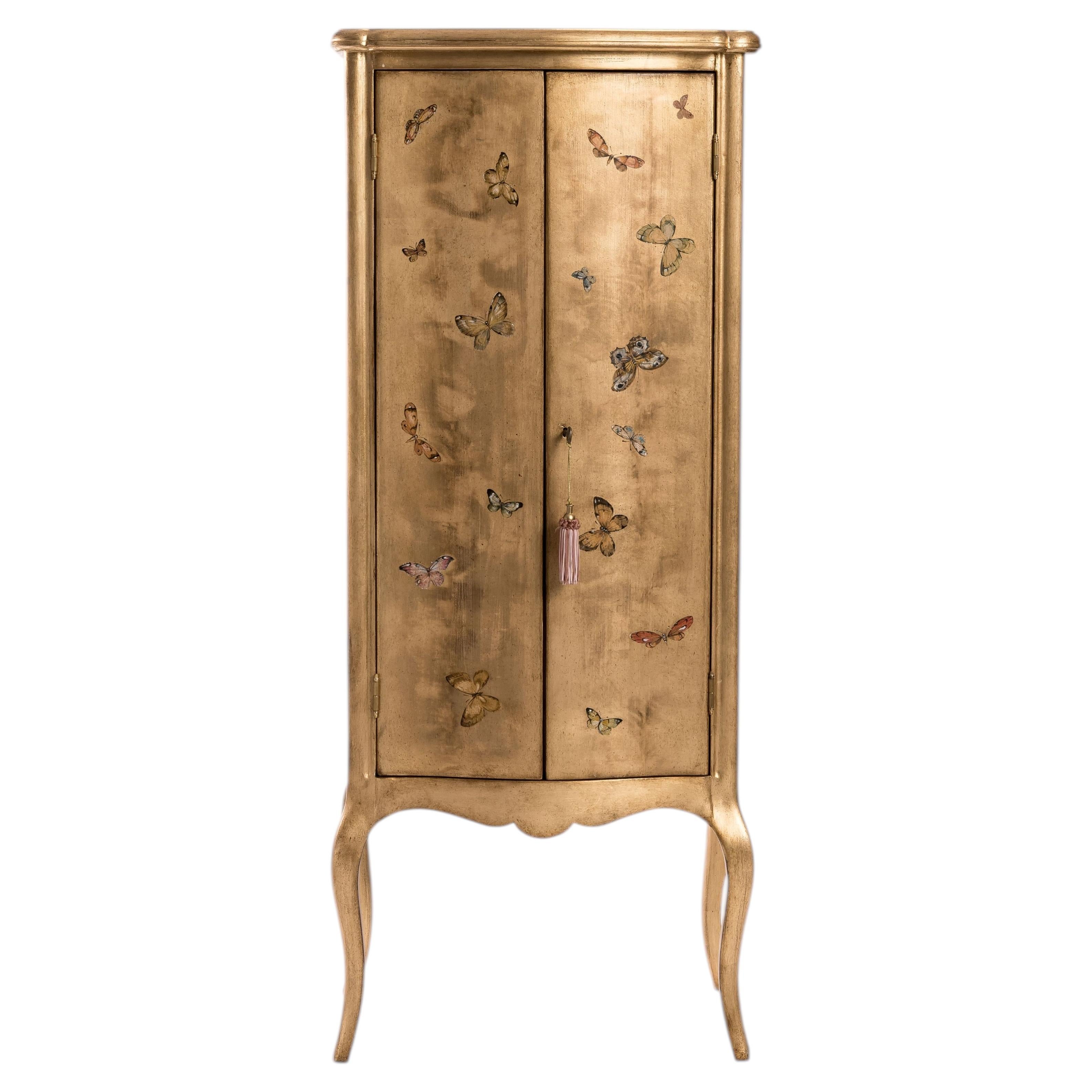 Cómoda alta de estilo veneciano Tiepolo del siglo XVIII, pintada a mano