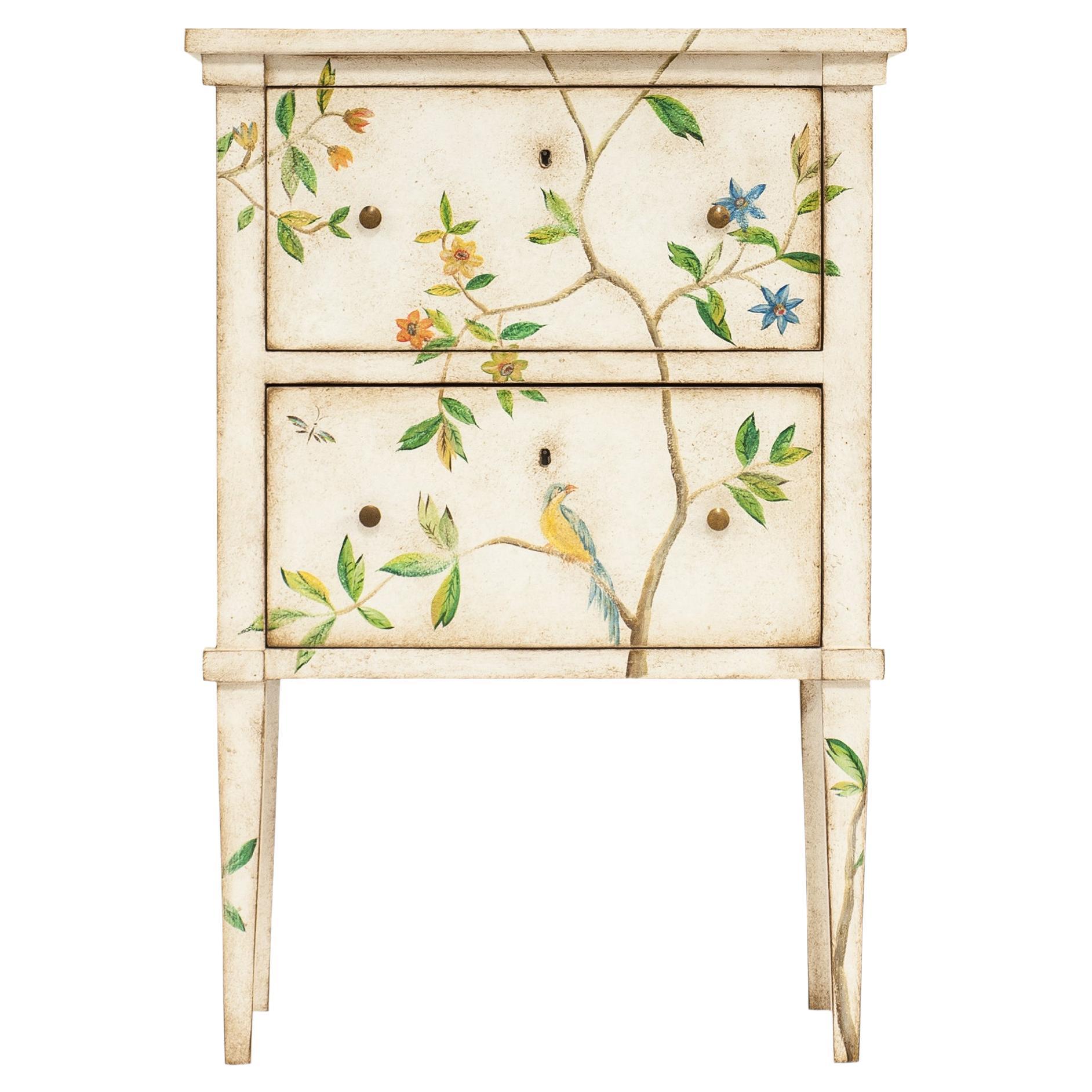 18th Century Hand-Painted Venetian Style White Lombardia Nightstand with foliage For Sale