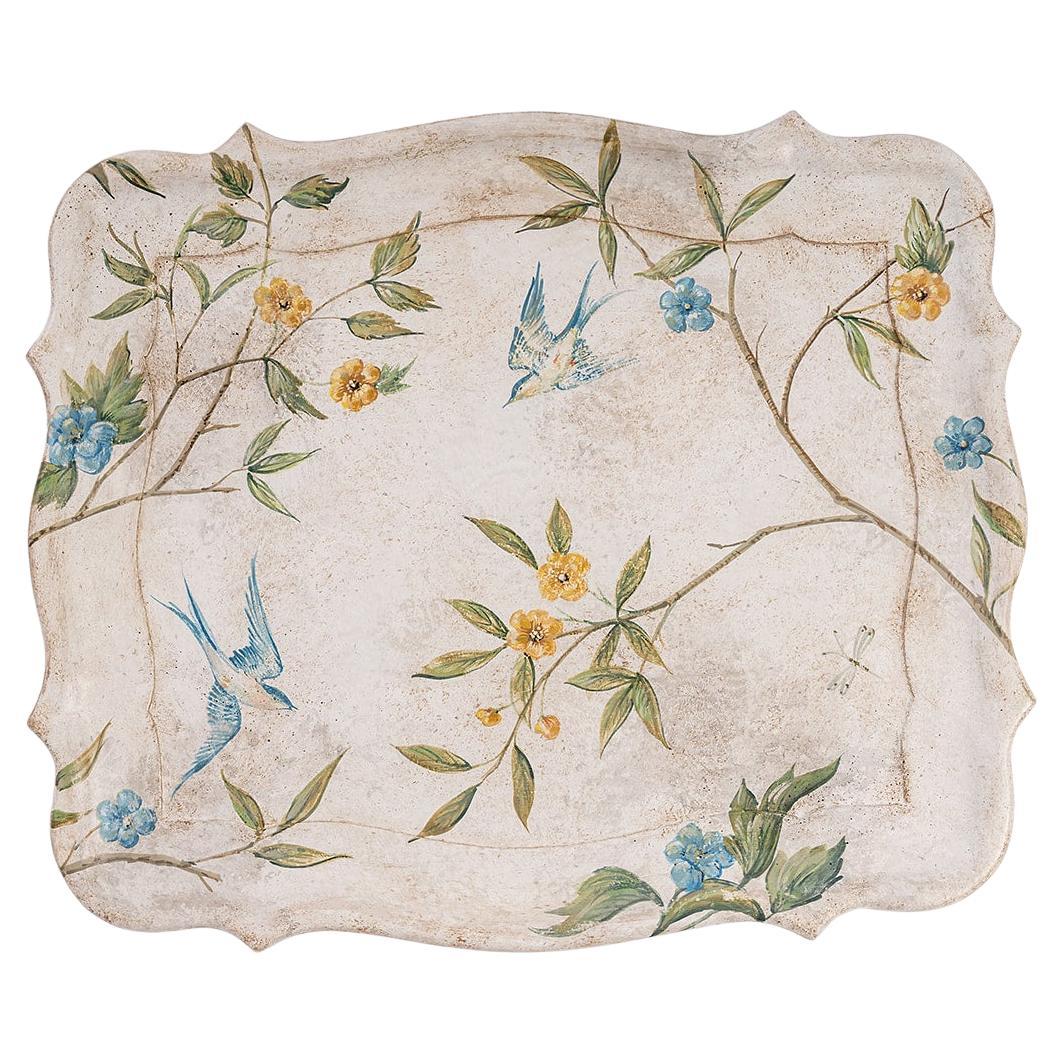 18th Century Hand-Painted Venetian Style White Manin Tray with Graceful Foliage For Sale