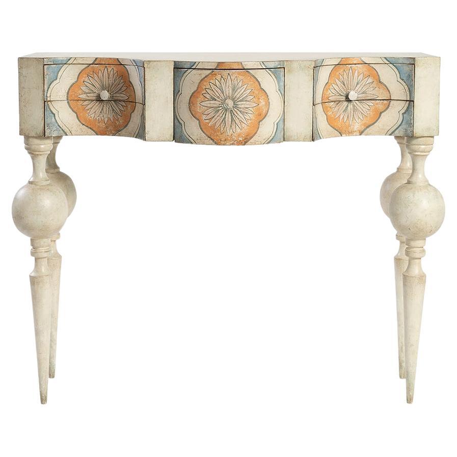 18th Century Hand-Painted Venetian Style White Sunflower Console with Sunflowers