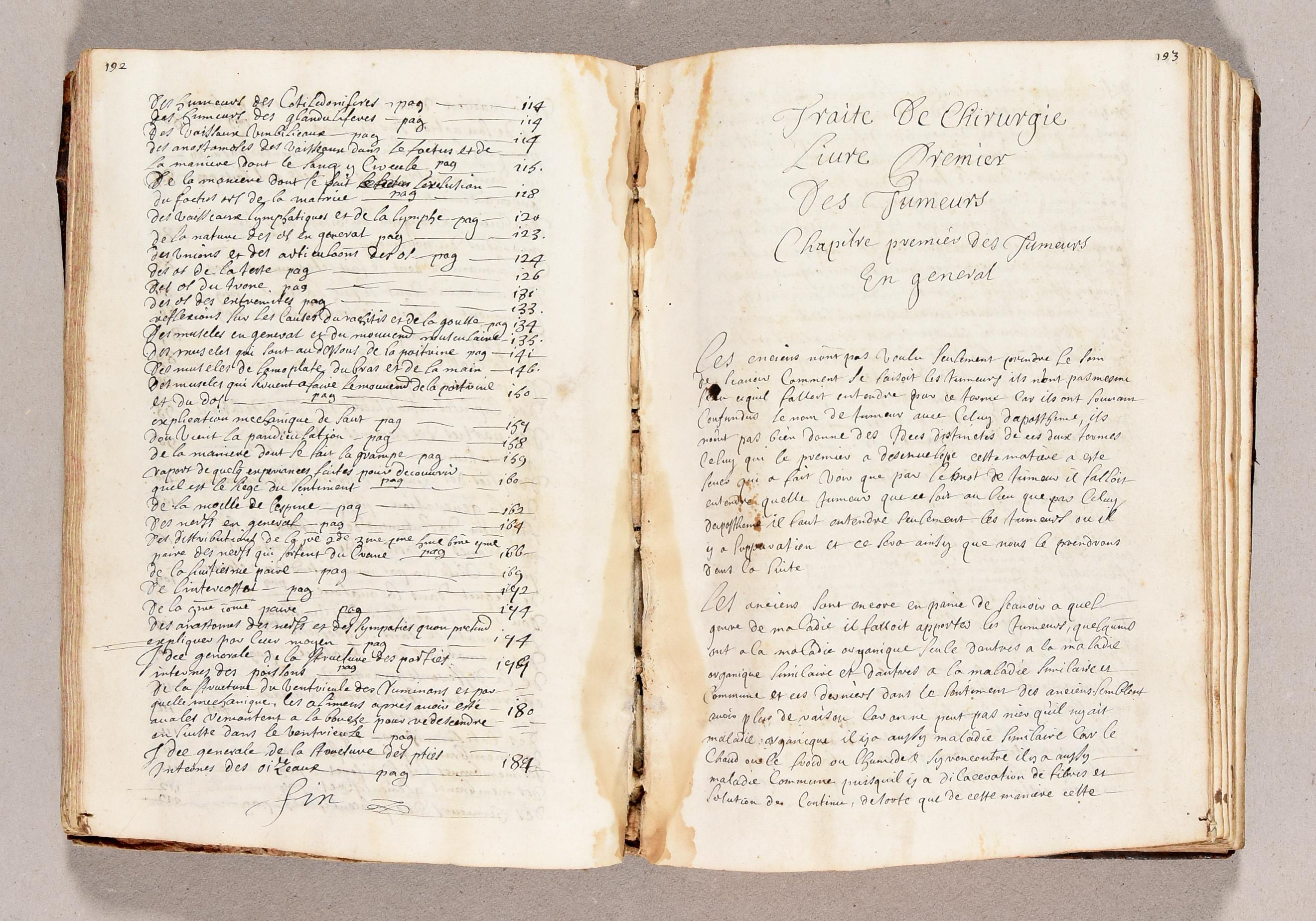 French Monoscript 18th century hand written French manuscript on human anatomy, surgical ...