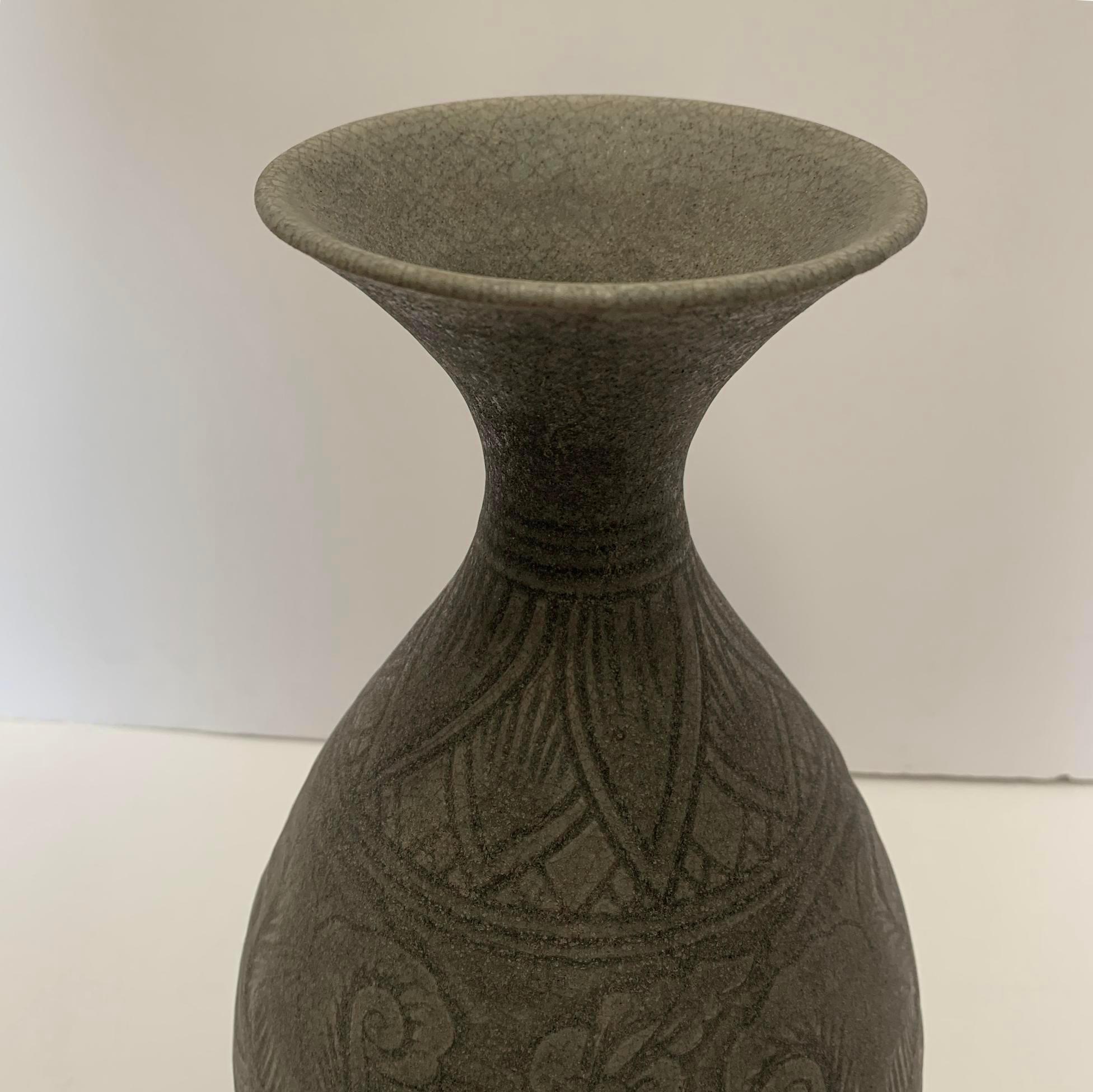 18th Century Handmade Dark Green Vase, Cambodia In Excellent Condition In New York, NY