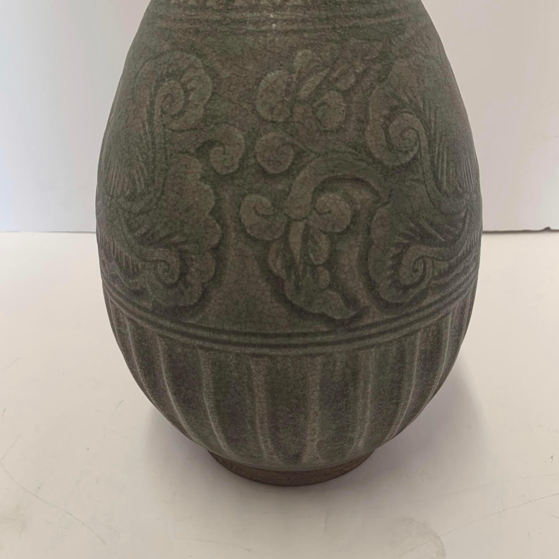 18th Century and Earlier 18th Century Handmade Dark Green Vase, Cambodia