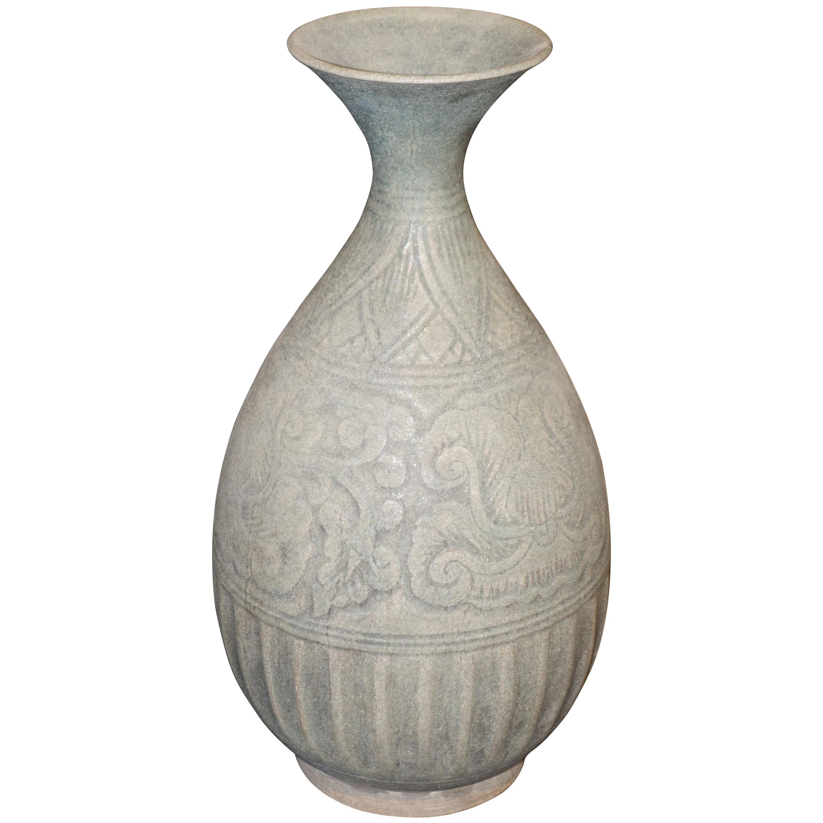 18th Century Handmade Pale Grey Vase, Cambodia