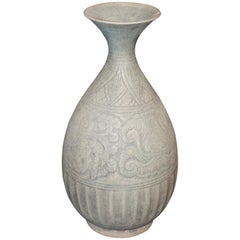 18th Century Handmade Pale Grey Vase, Cambodia