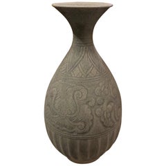 18th Century Handmade Dark Green Vase, Cambodia