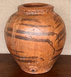 18th Century Handmade Terracotta Olive Jar, Vase with Two Handles, Spain