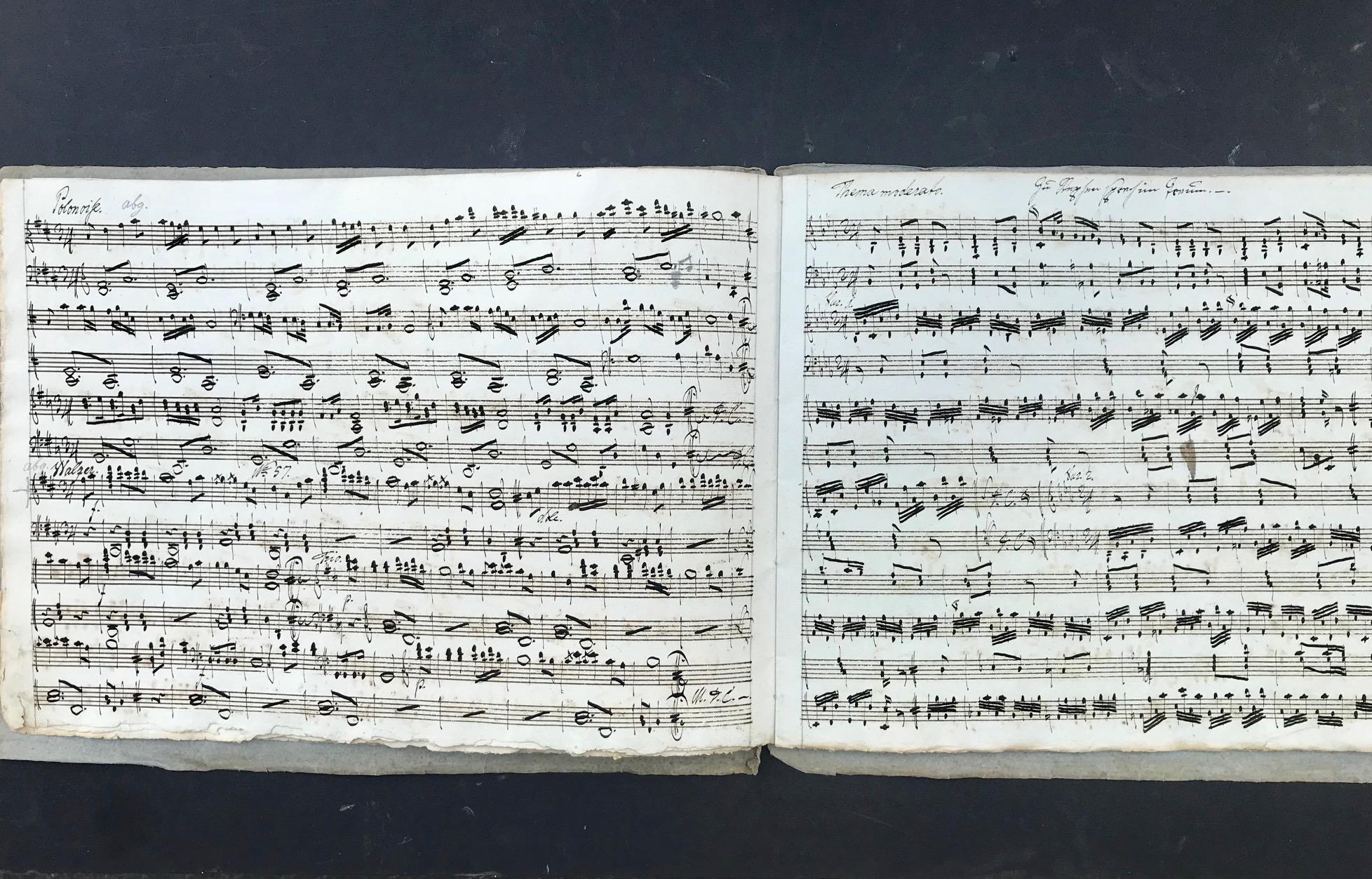 This is an 18th century handwritten musical score of piano compositions by Wolfgang Amadeus Mozart (1761-1791) and Ignaz Pleyel (1757-1831). This music manuscript is a handwritten notation copy in ink on handmade heavy paper by an 18th century