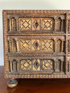 18th Century, Heavily Carved Bone Inset & Iron Mounted Spanish Vargueno