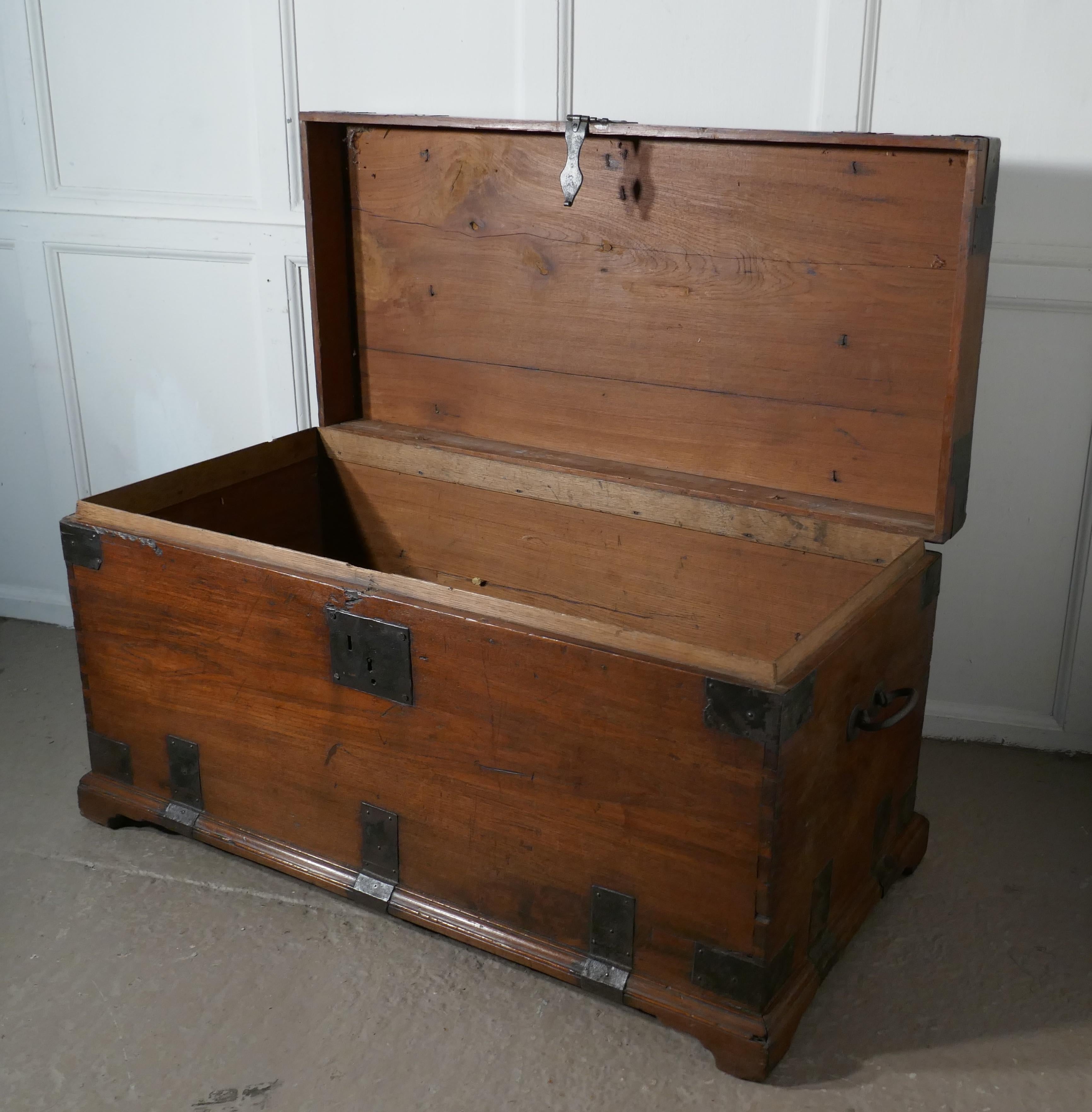 Campaign 18th Century Heavy Iron Banded Traveling Silver Sea Chest