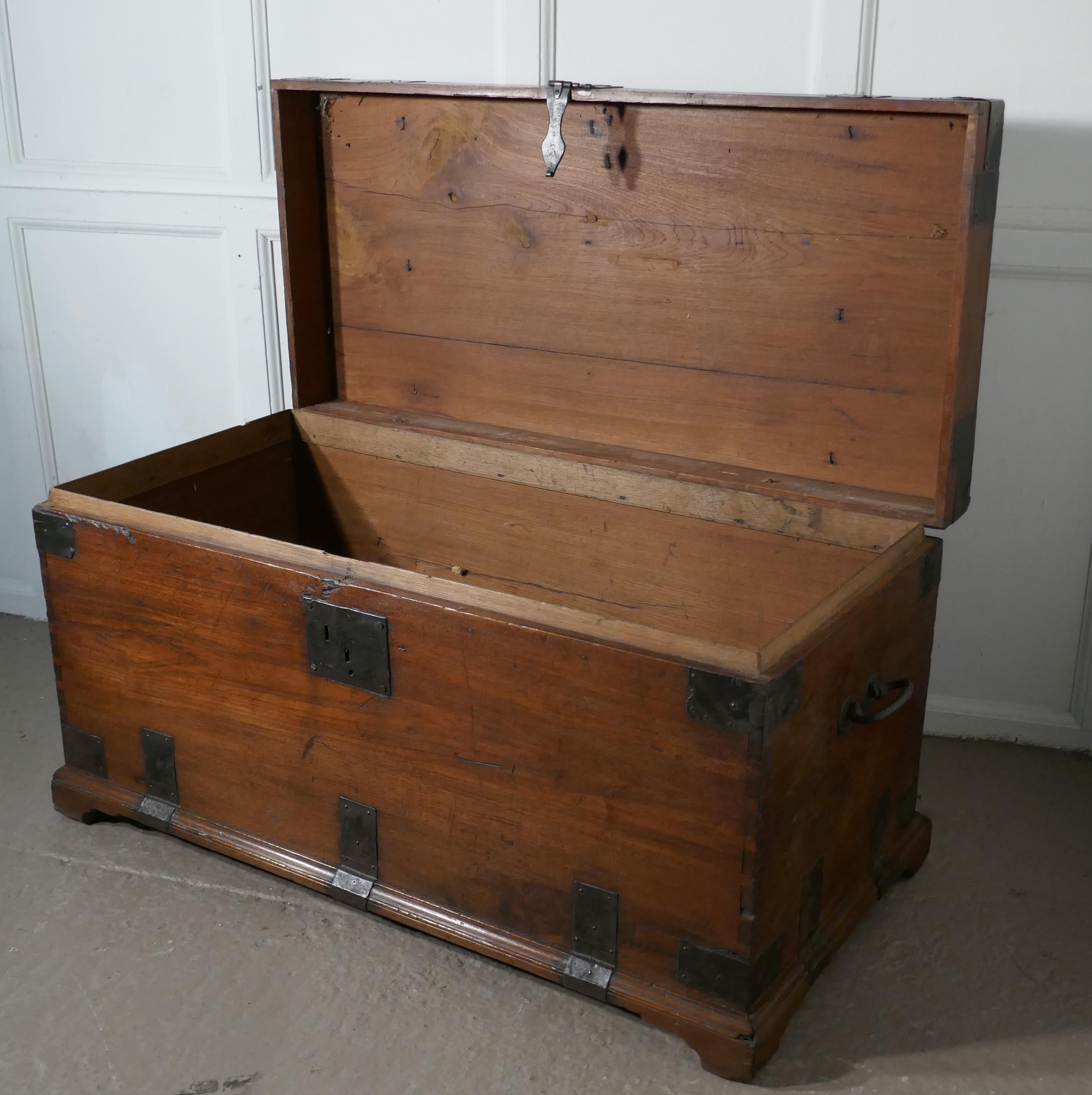 Wood 18th Century Heavy Iron Banded Traveling Silver Sea Chest