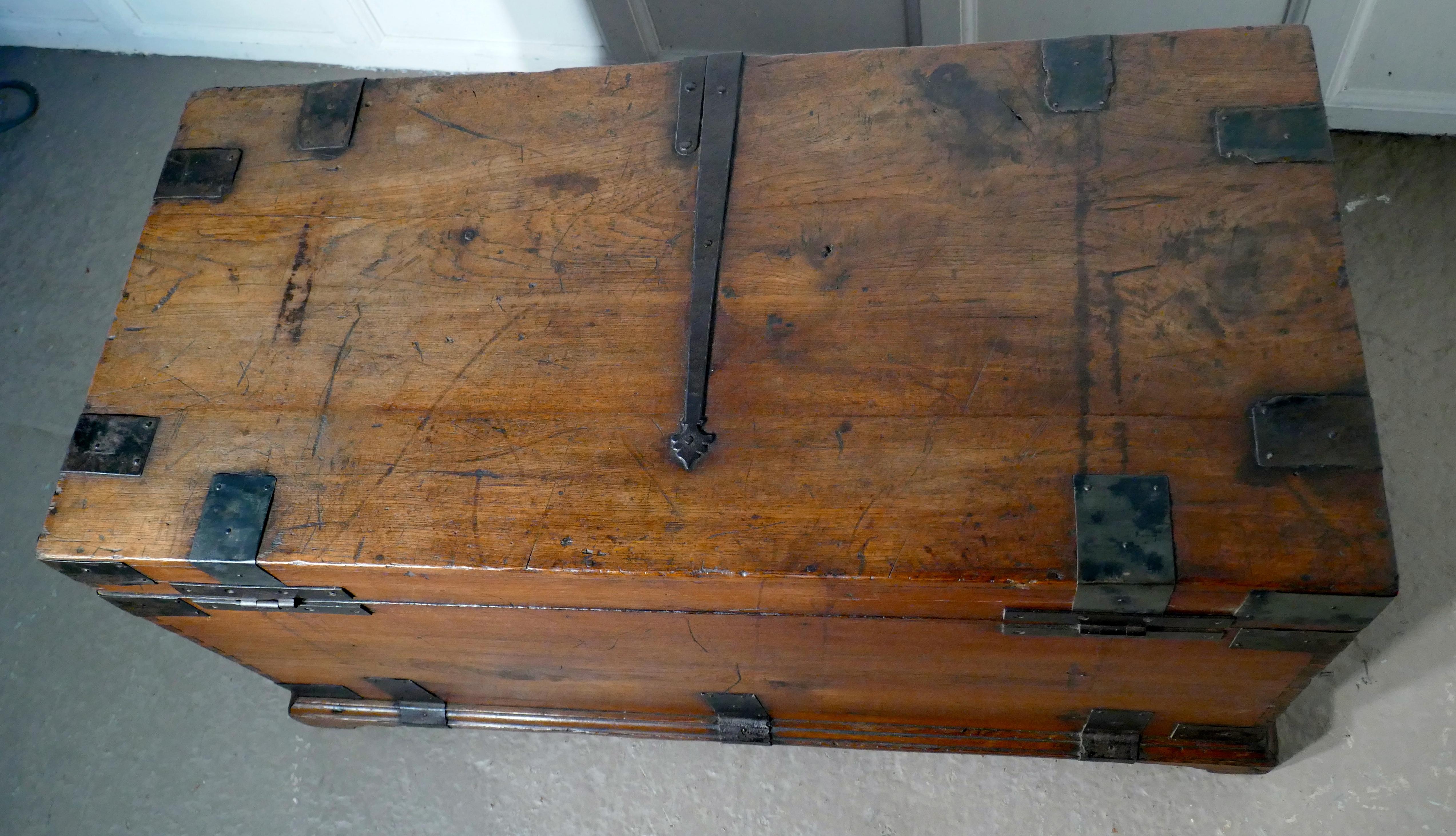 18th Century Heavy Iron Banded Traveling Silver Sea Chest 2