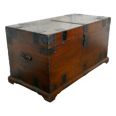 18th Century Heavy Iron Banded Traveling Silver Sea Chest