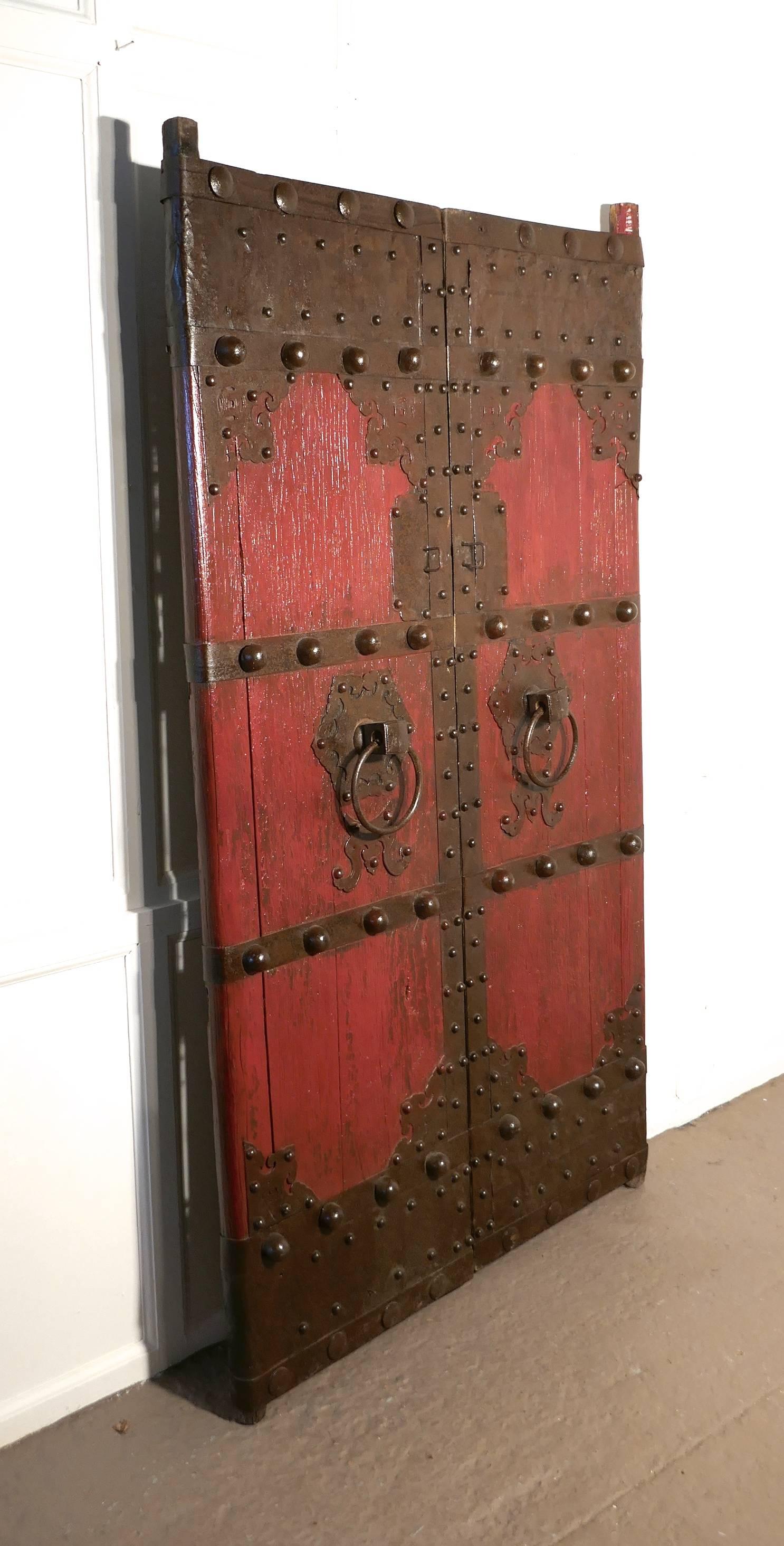 18th Century Heavy Painted Oak and Iron Oriental Doors 5