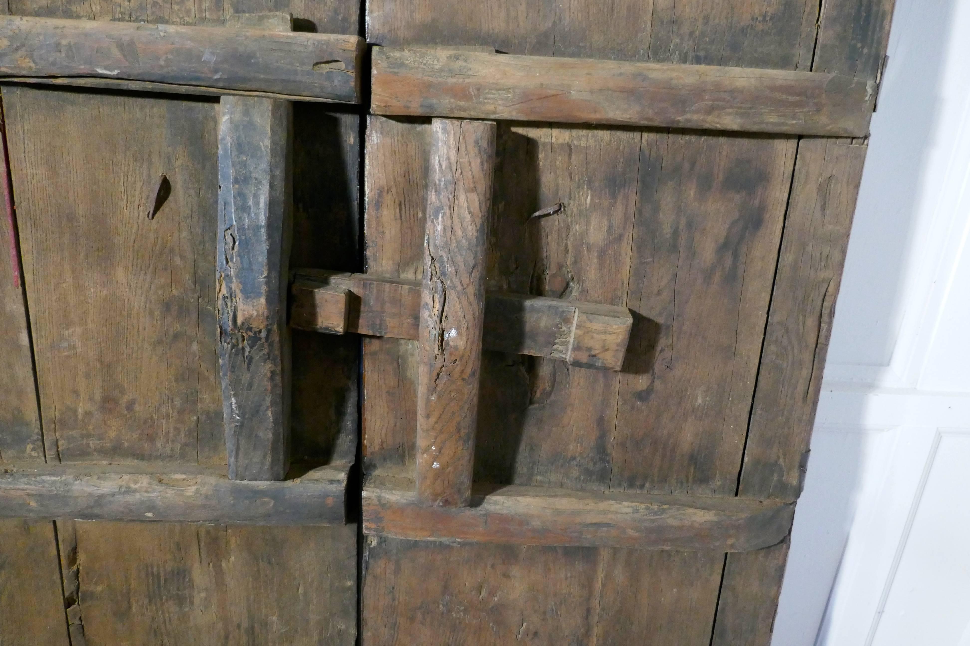 18th Century Heavy Painted Oak and Iron Oriental Doors 2