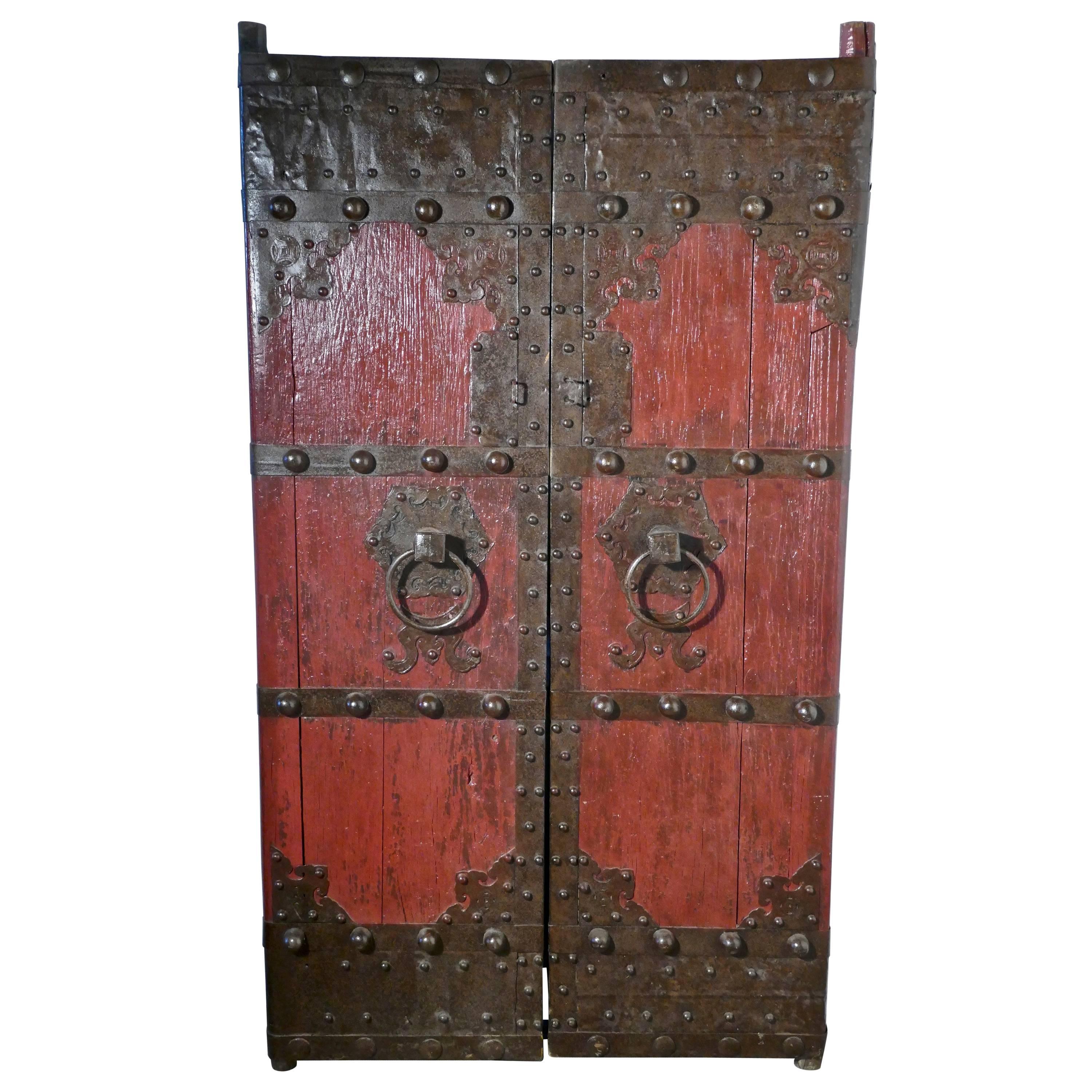 18th Century Heavy Painted Oak and Iron Oriental Doors