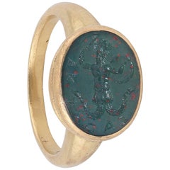 Antique 18th Century Heliotrope Bloodstone Intaglio Ring