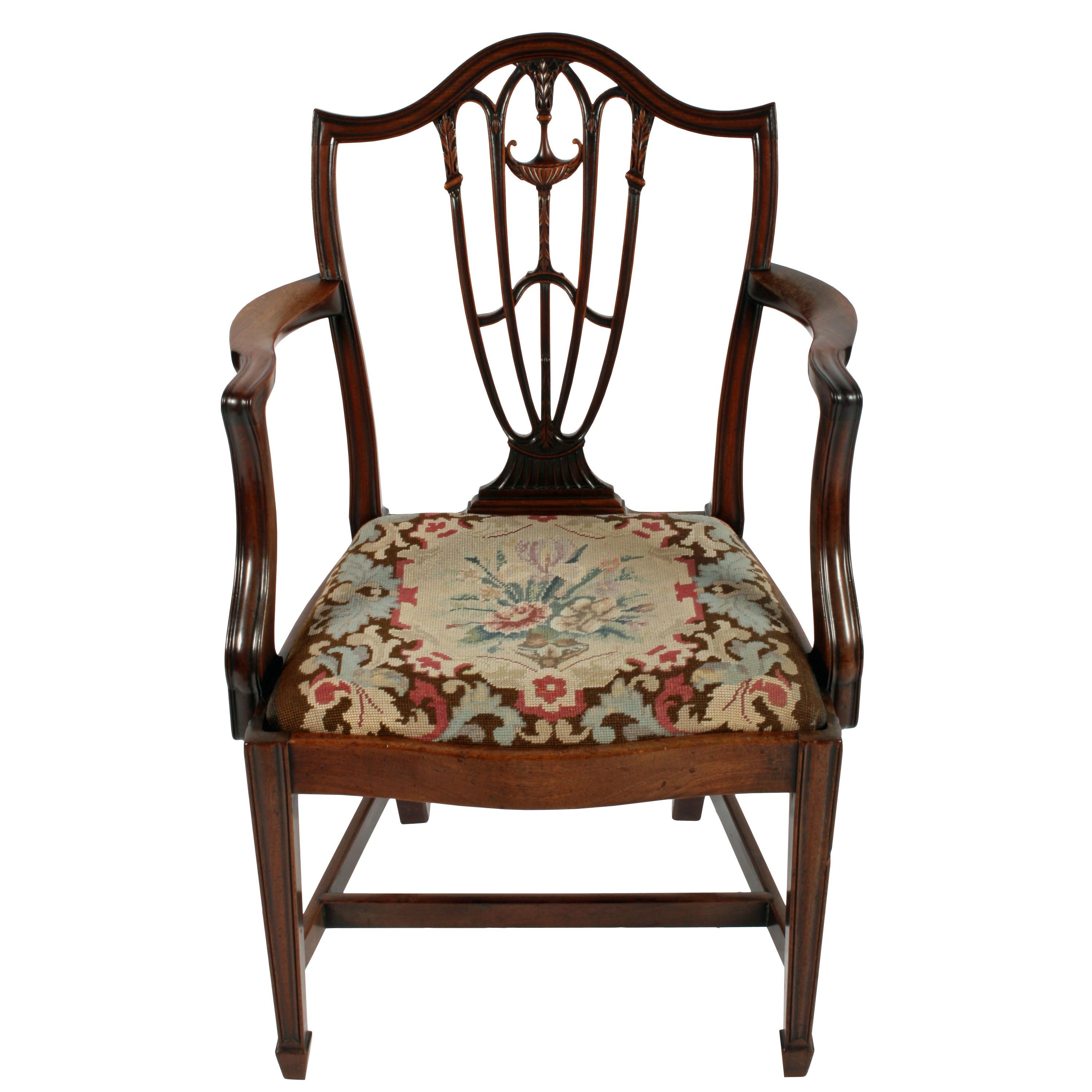 English 18th Century Georgian Mahogany Hepplewhite Elbow Chair For Sale