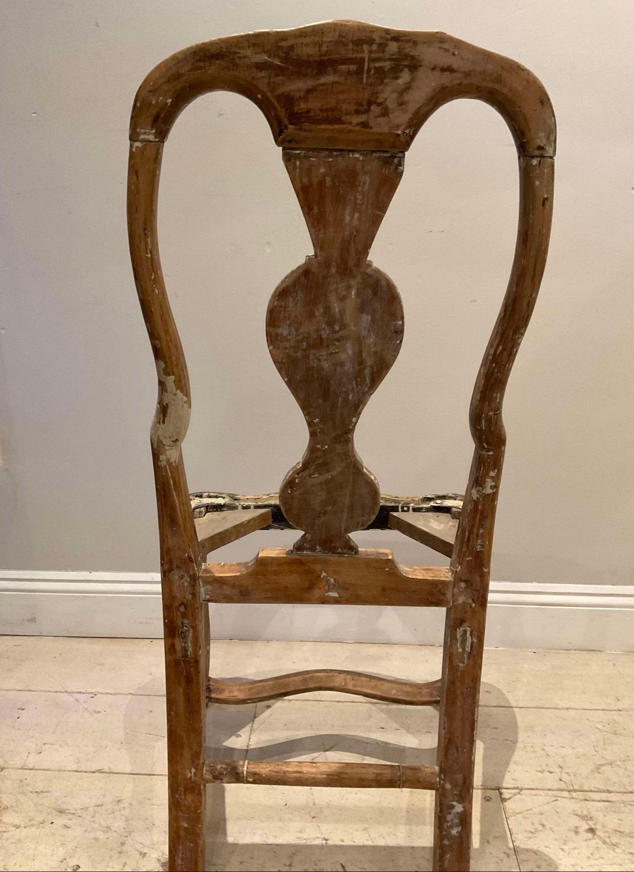 Leather 18th century high back Swedish chair with leather seat For Sale