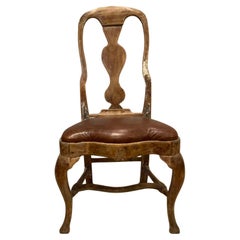 Antique 18th century high back Swedish chair with leather seat
