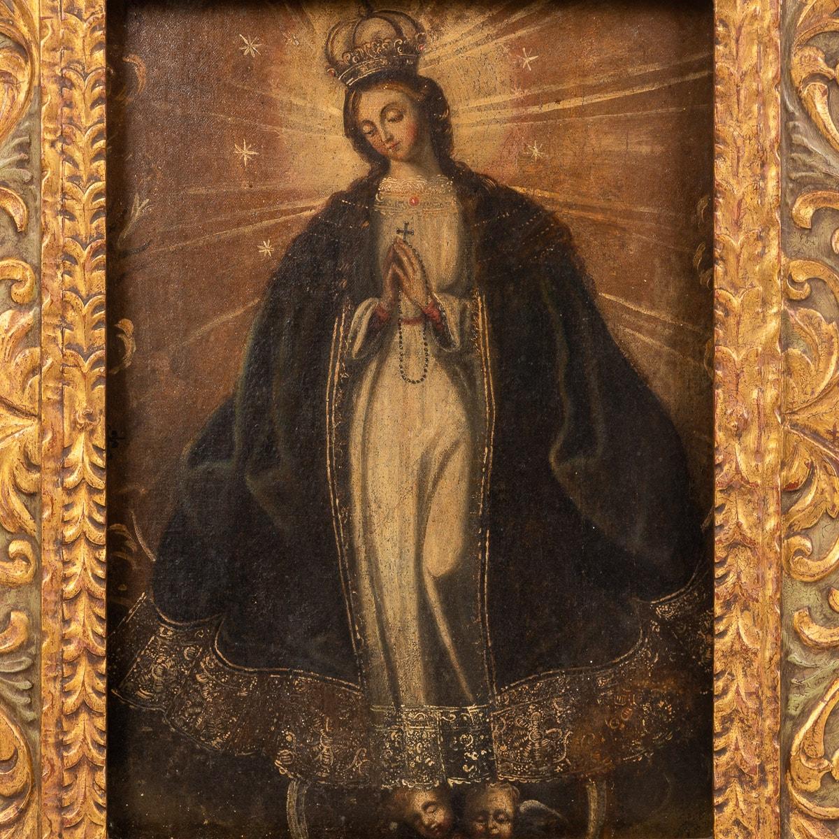 Peruvian 18th Century Hispoaméric Oil on Canvas of a Madonna 'Cusco, Peru' For Sale