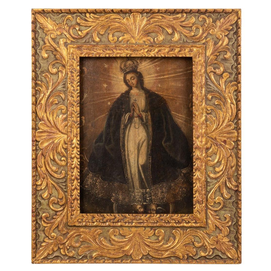 18th Century Hispoaméric Oil on Canvas of a Madonna 'Cusco, Peru' For Sale